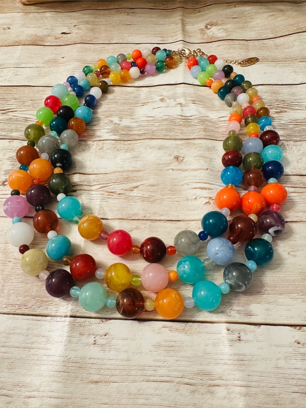 Plunder Multicolor Beaded 3-strand Necklace with Gold-Plated Tag*Brand New - Picture 1 of 3